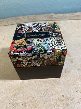 Ed Hardy Men's Gold-Tone Chronograph Watch with Green Dial and Black Bezel